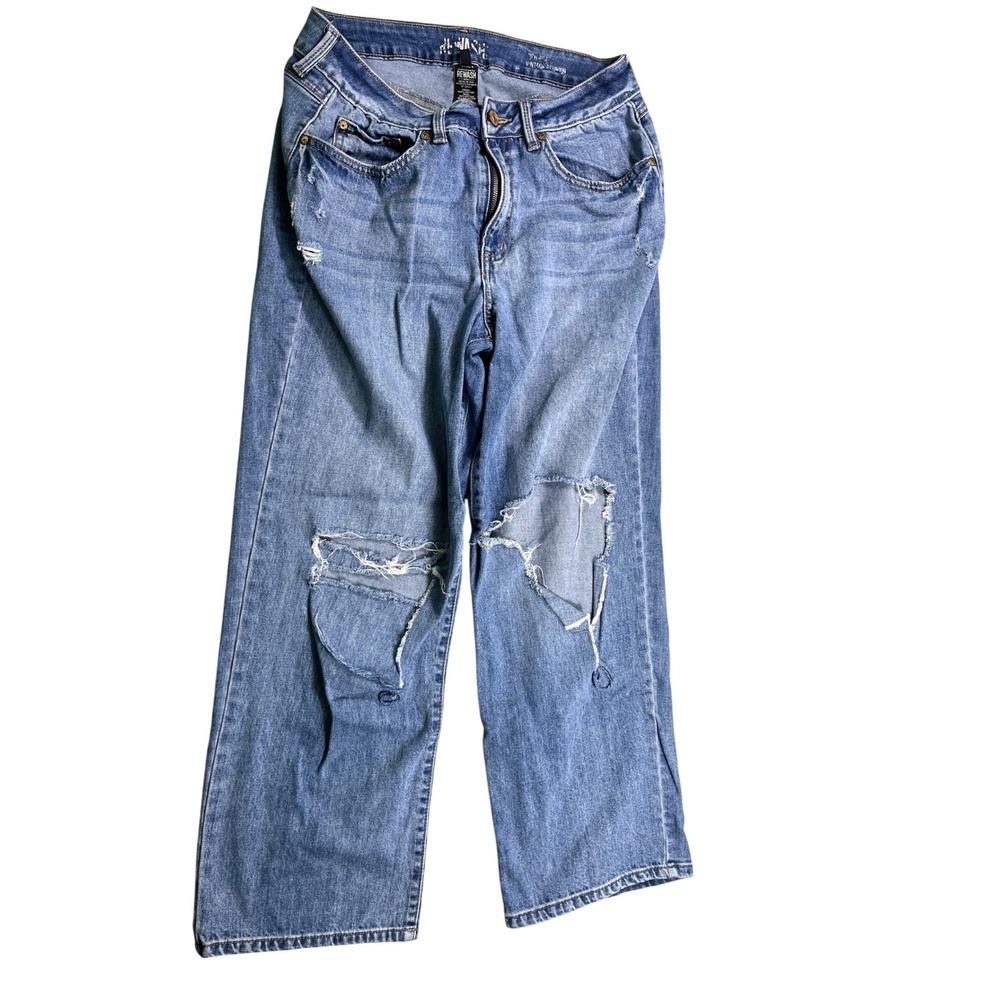Rewash‎ Women's Distressed Barrel Leg Jeans Size 29 Medium Wash Grunge Y2K